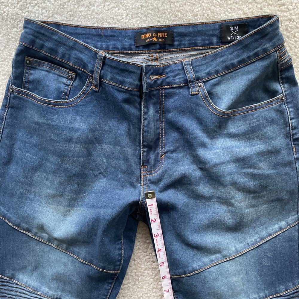 Ring Of Fire Slim Fit Moto Mens Size 33x30 Blue Jeans Preowned
